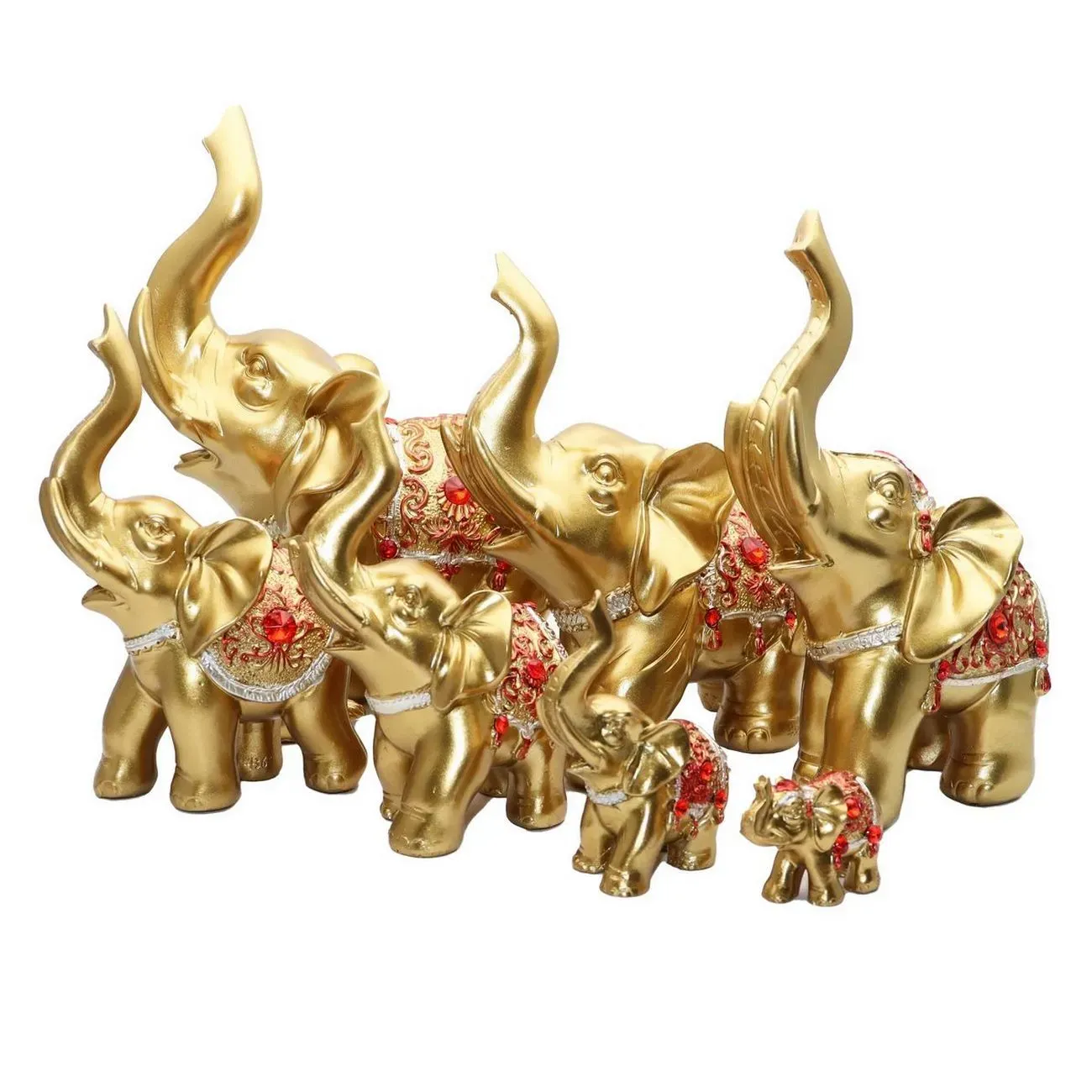 Elefante Dorado Pedreria X 7 Vintage Decoración Protección 