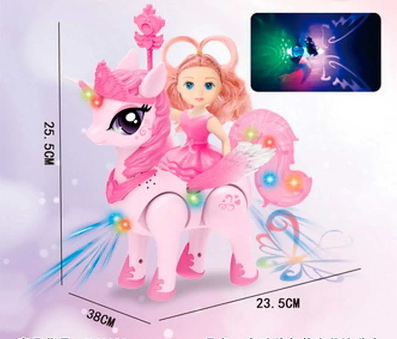 Juguete Poni Unicornio Pegasus Princesa Camina Luz+ Baterias