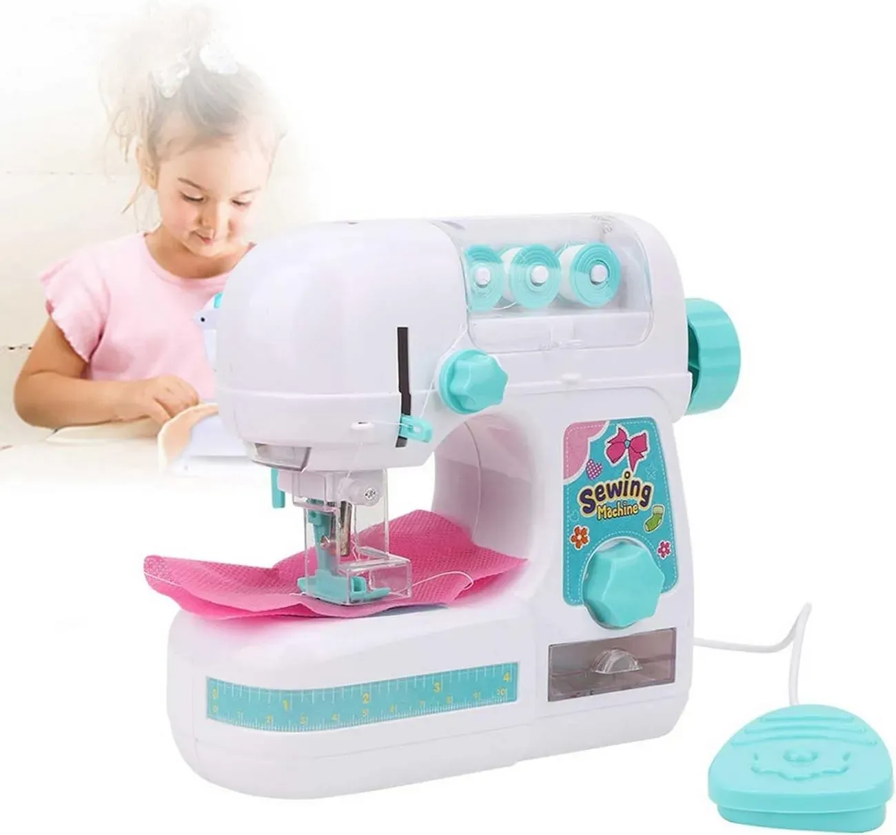 Maquina De Coser Para Niña Con Pedal De Juguete Funcional