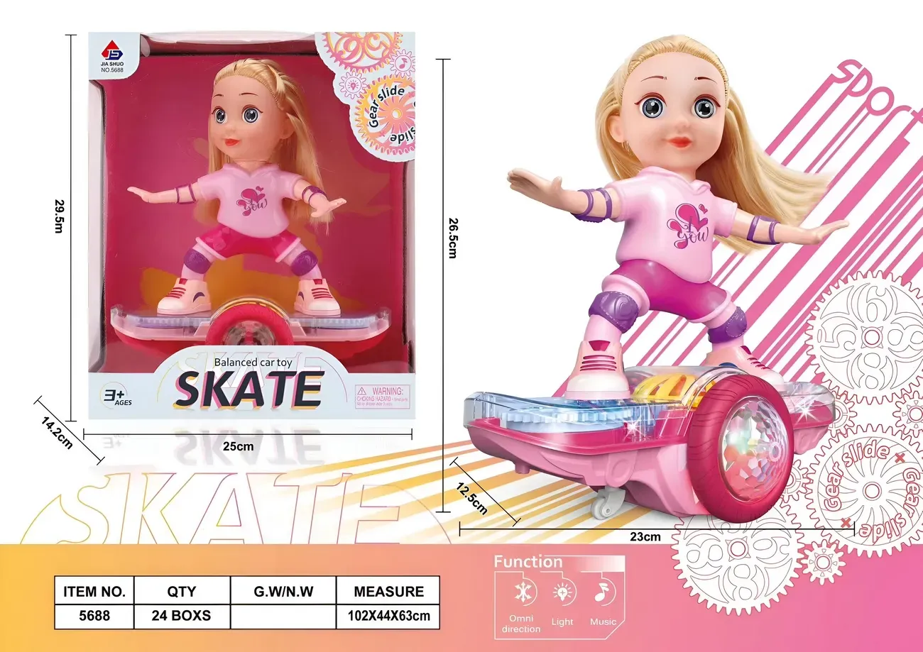 Muñeca Skate Baile Musical Con Patineta Scooter + Baterias