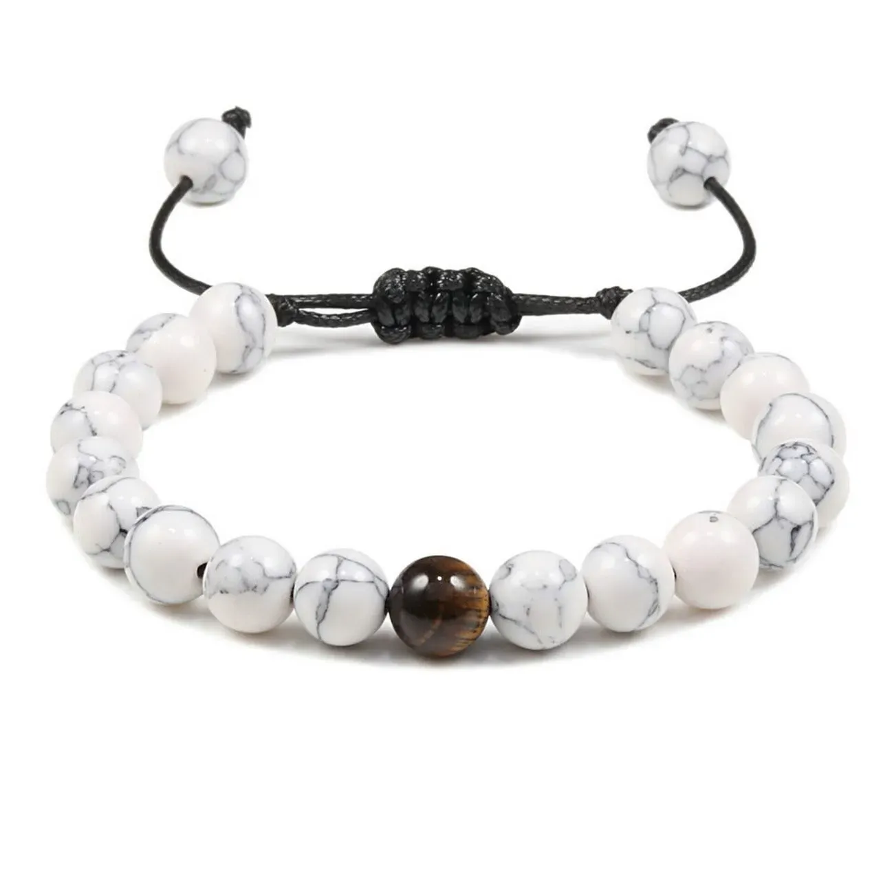 Pulsera Pareja Cuarzo Blanco - Ojo De Tigre + Estuche