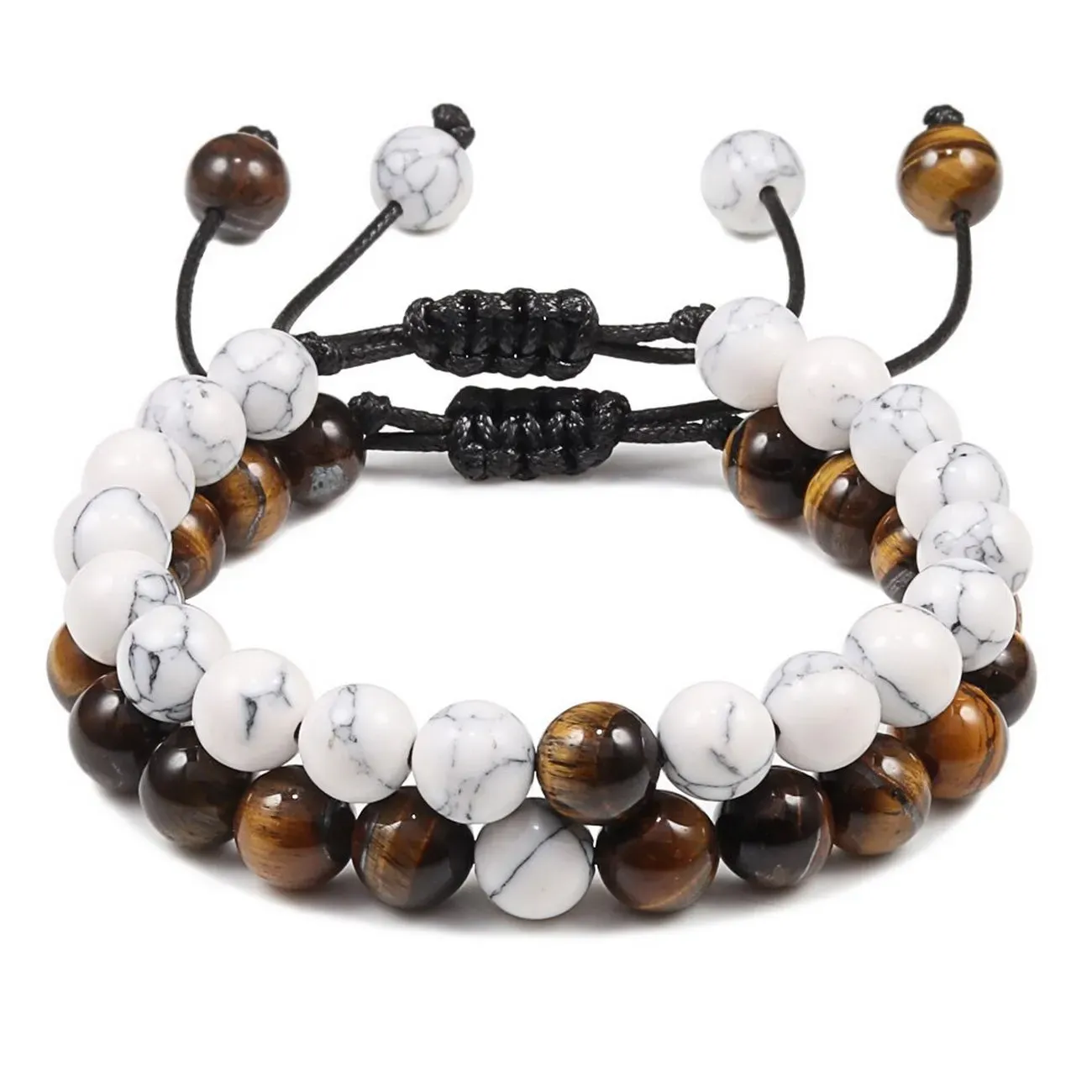 Pulsera Pareja Cuarzo Blanco - Ojo De Tigre + Estuche