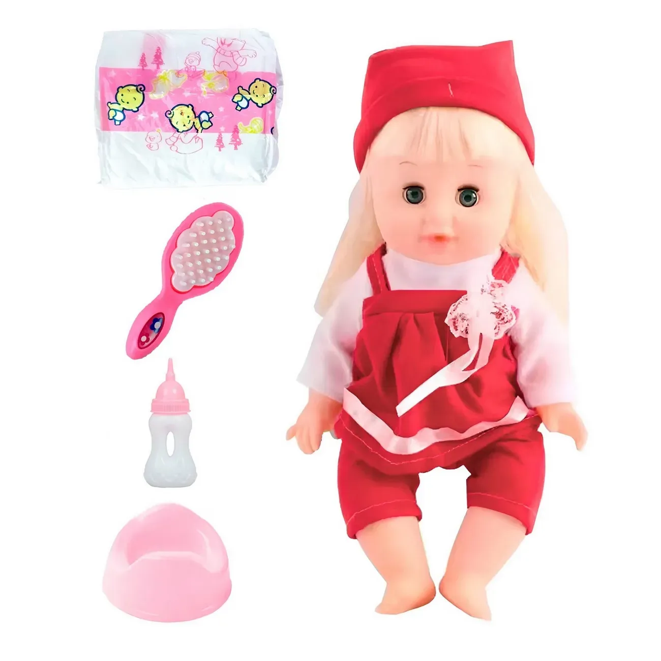 Muñeco Bebe Vestido Fucsia Pañal Vacinilla Juguete Niñas