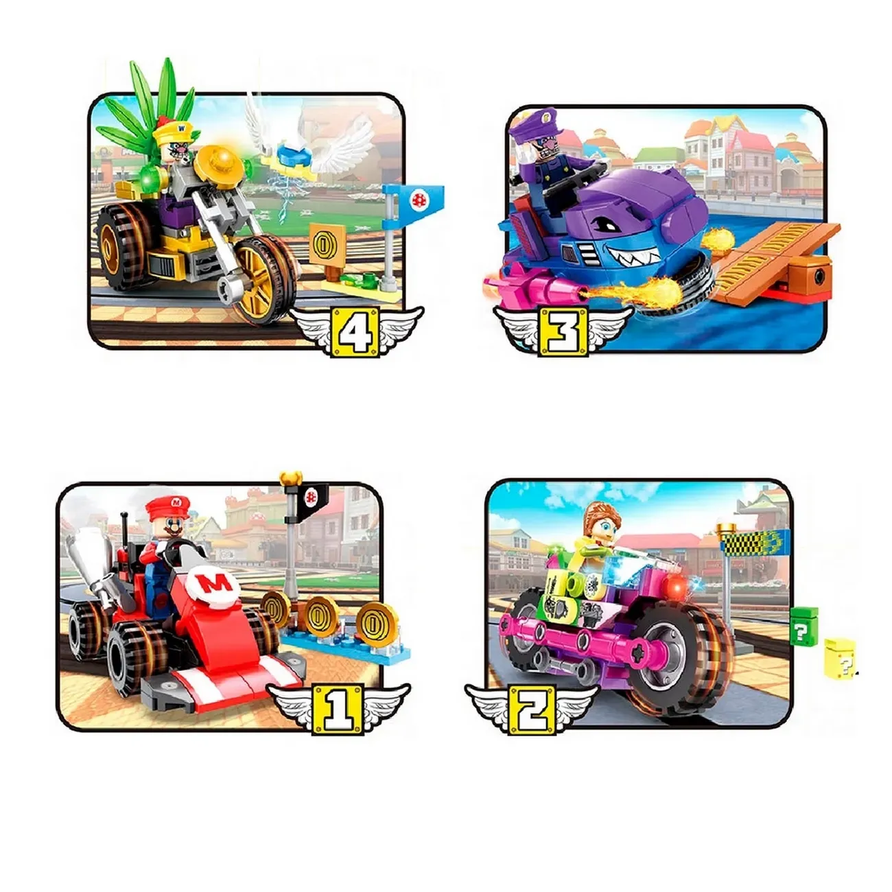 Super Mario Bros Mario Kart Cars Construcción X 4 Unidades