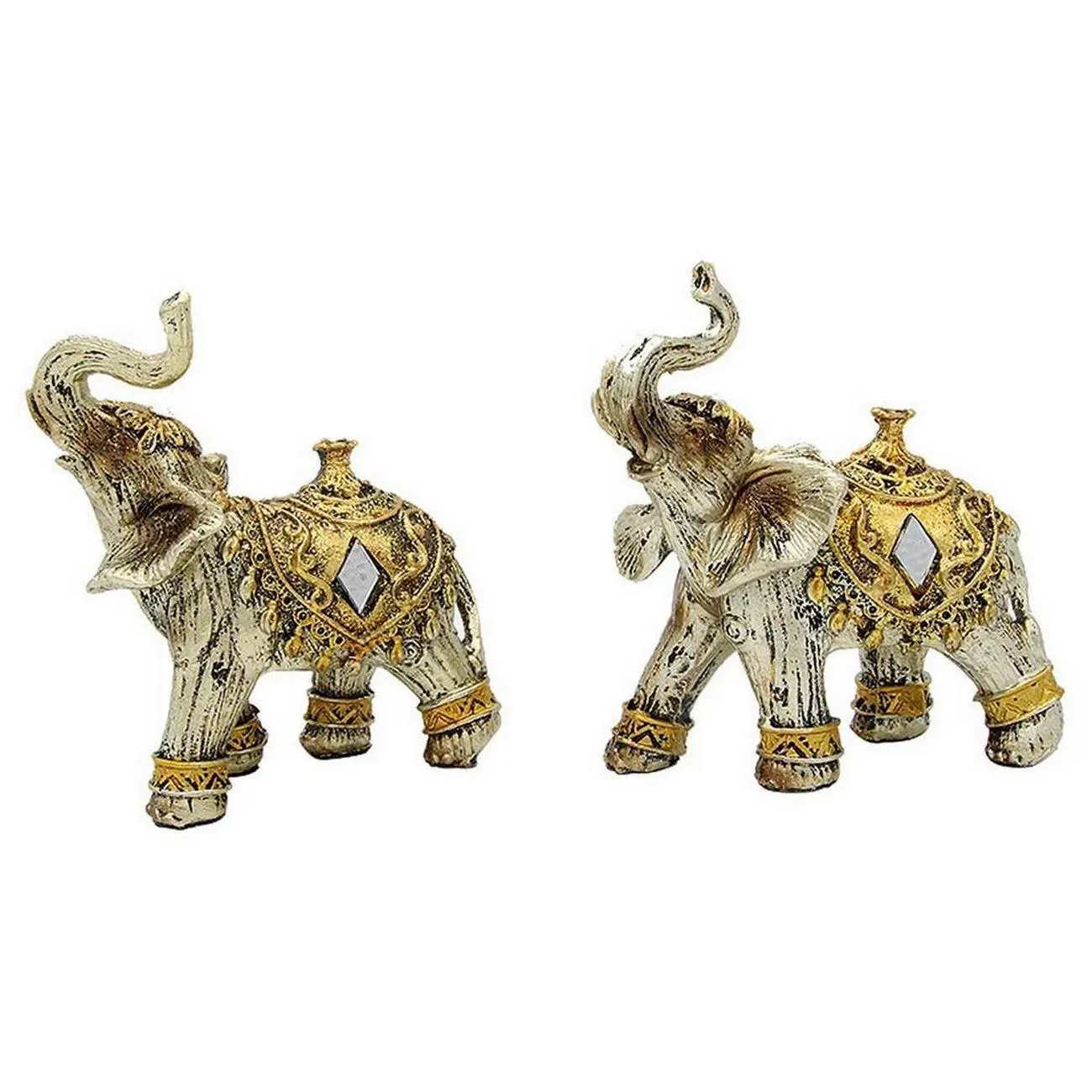 Elefante Plateado Vintage Duo Dorado Decoración 