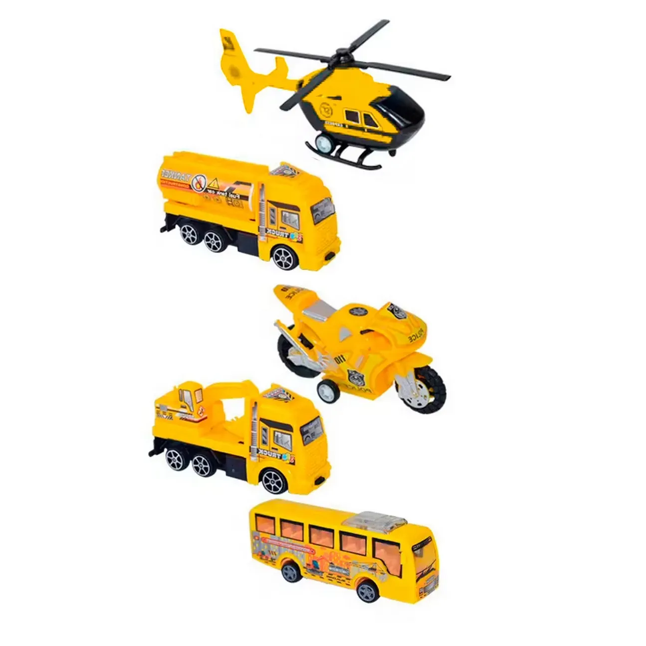 Carros De Impulso Moto Grua Bus Helicoptero Constructor 5 Pc