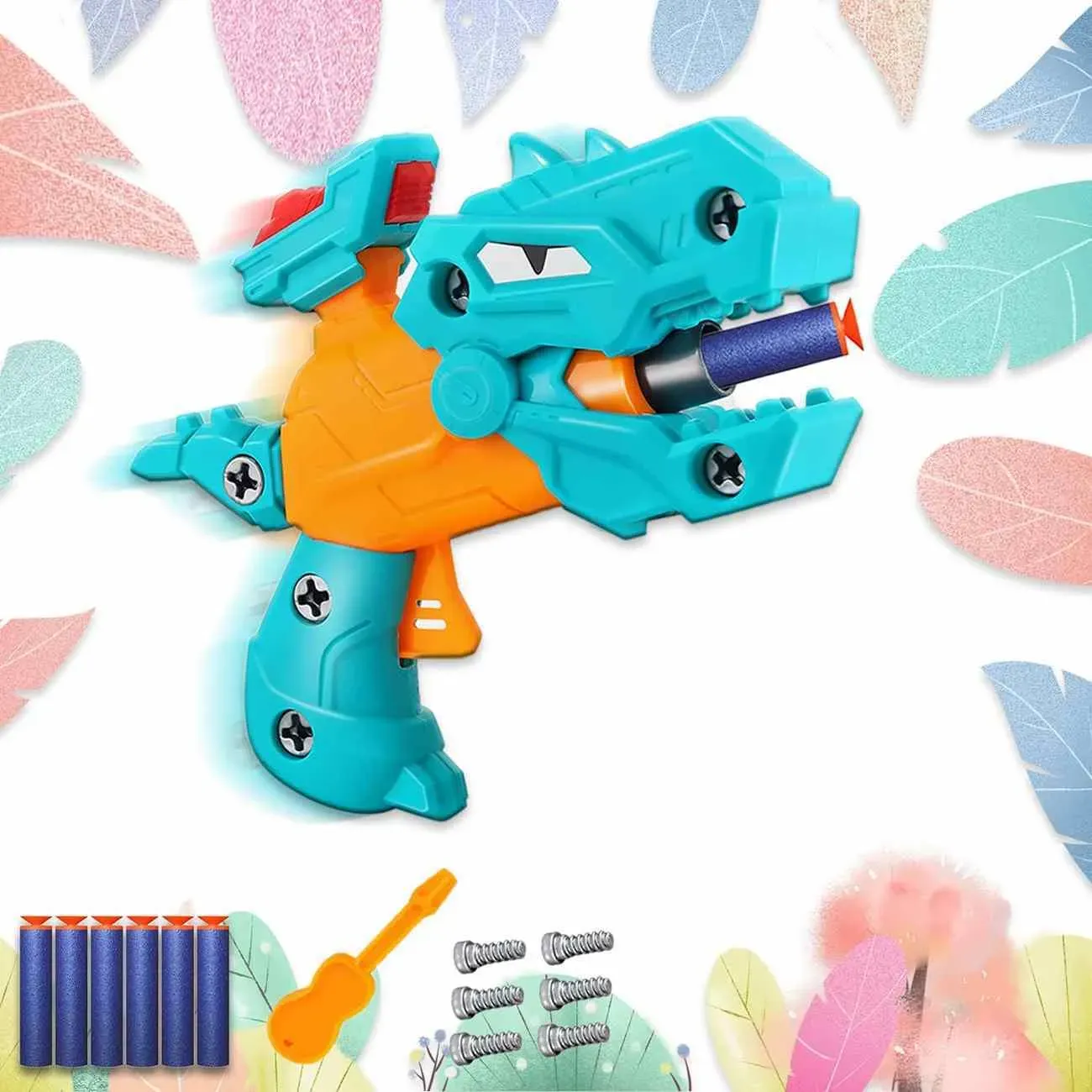 Pistola Dinosaurio Rex Desarmable Lanza Dardos Nerf Niños 