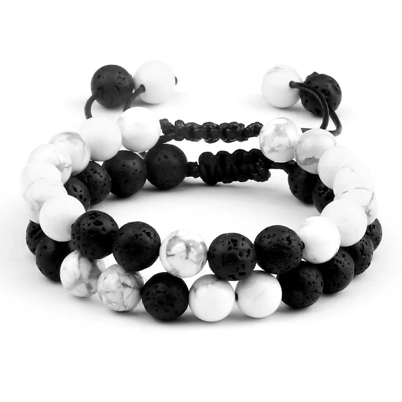 Pulsera Pareja Cuarzo Blanco - Piedra Volcanica + Estuche