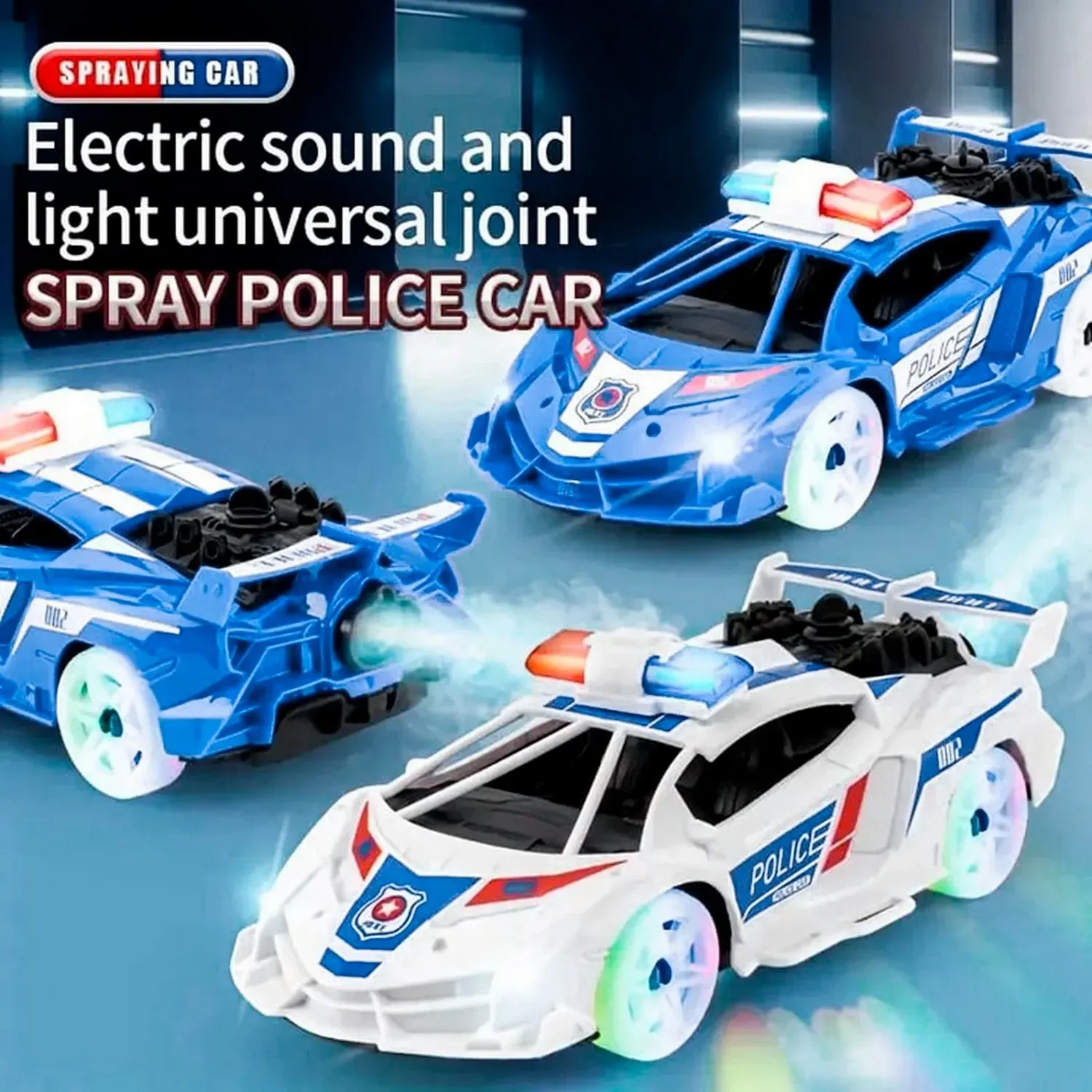 Carro Policia Deportivo Luces Movimiento Vapor + Baterias