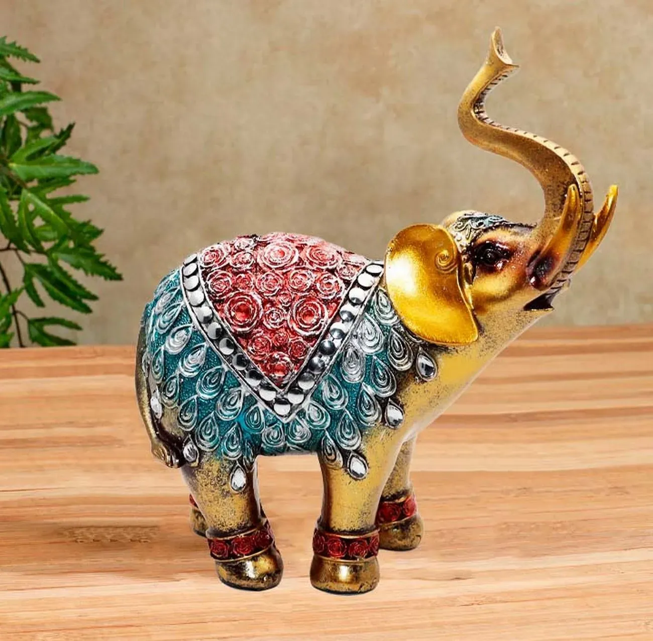 Elefante Dorado Azul X 7 Vintage Decoración Protección 