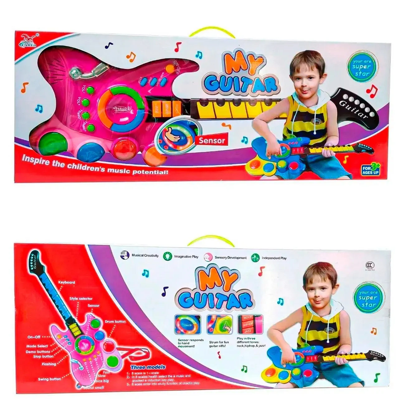 Guitarra Juguete Luces Y Sonido Niños Regalo + Baterias