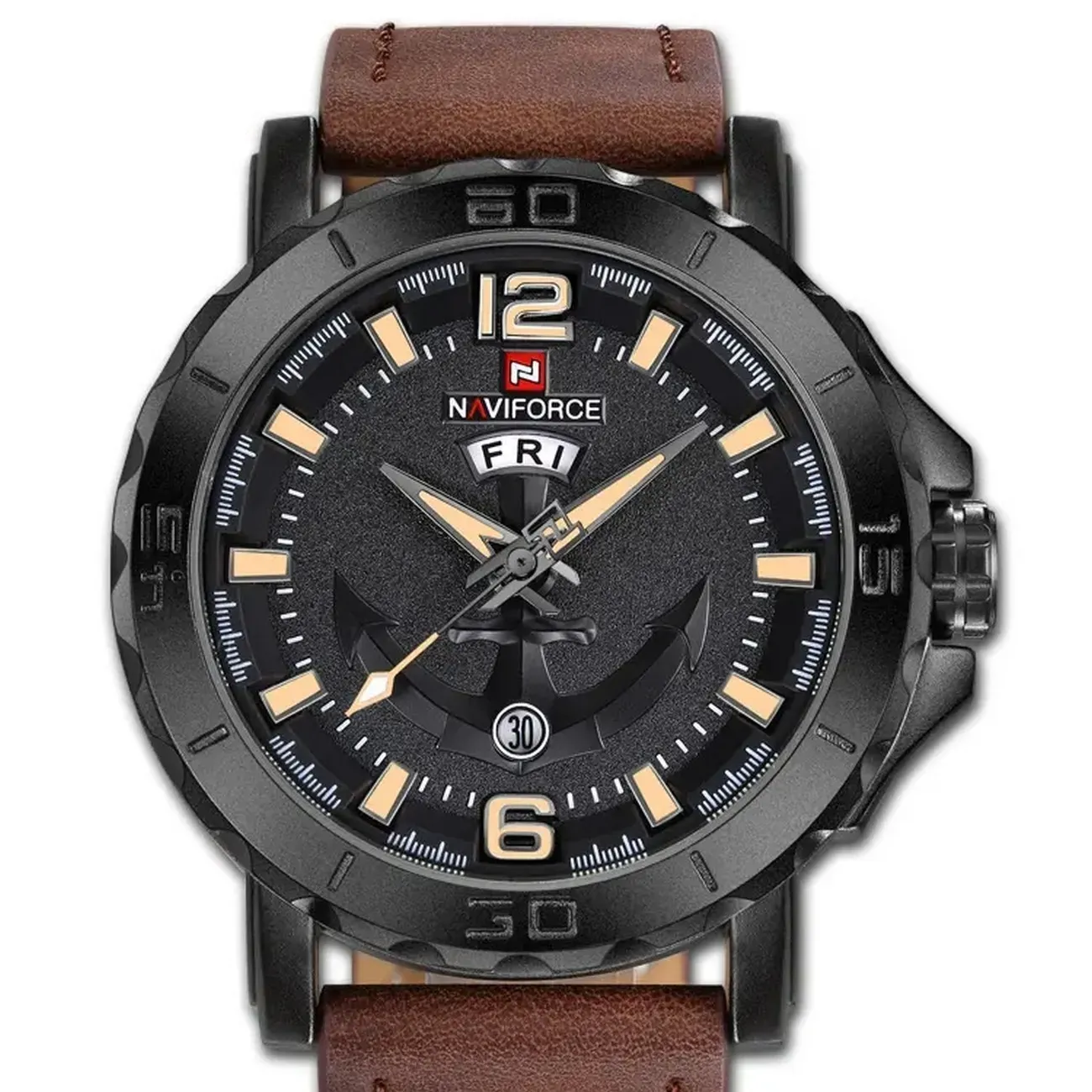 Reloj Naviforce Original Nf 9122 Cuero Ancla + Estuche