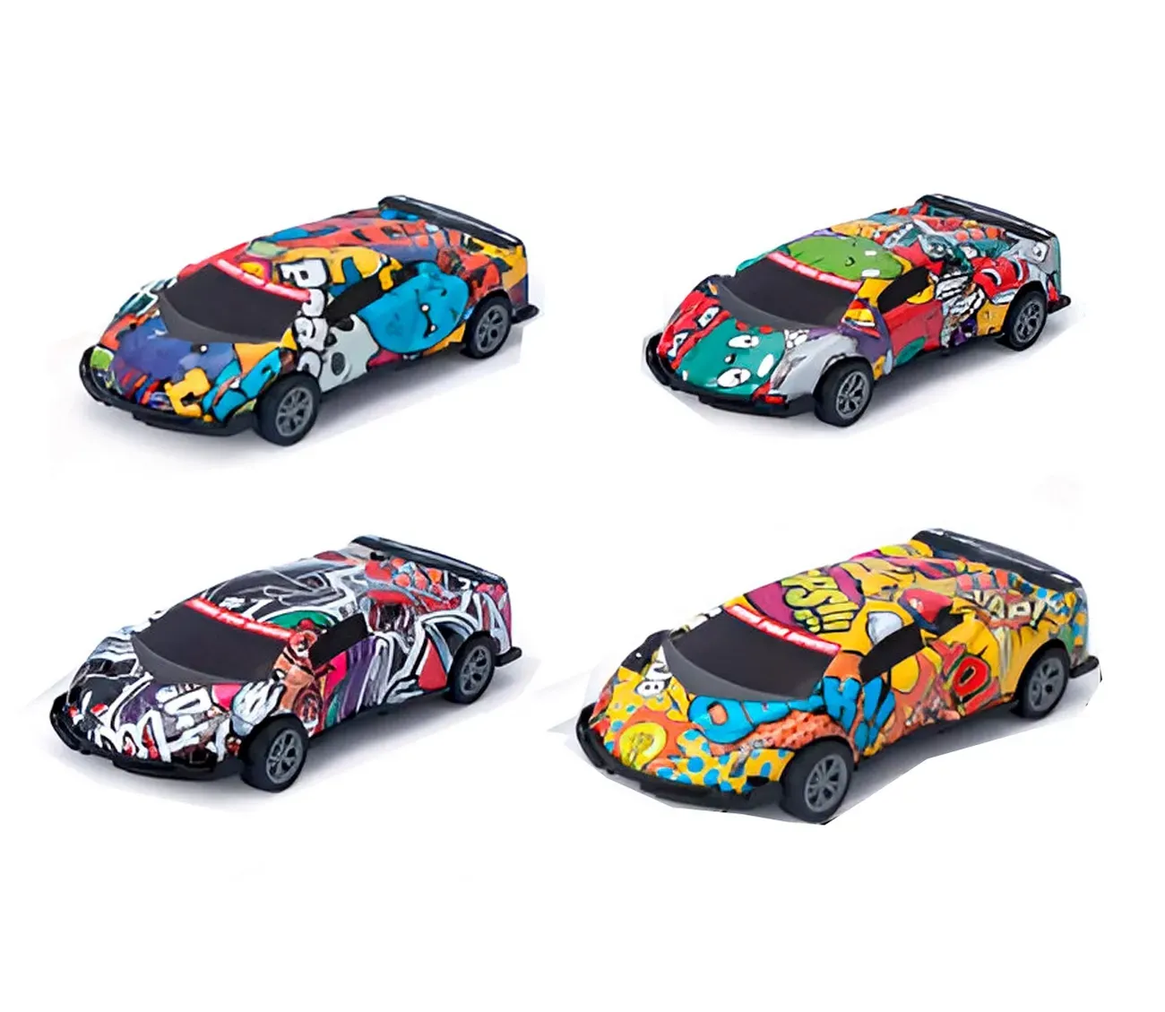 Carro Deportivo Carrera Grafiti De Impulso Niño X 4 Pcs