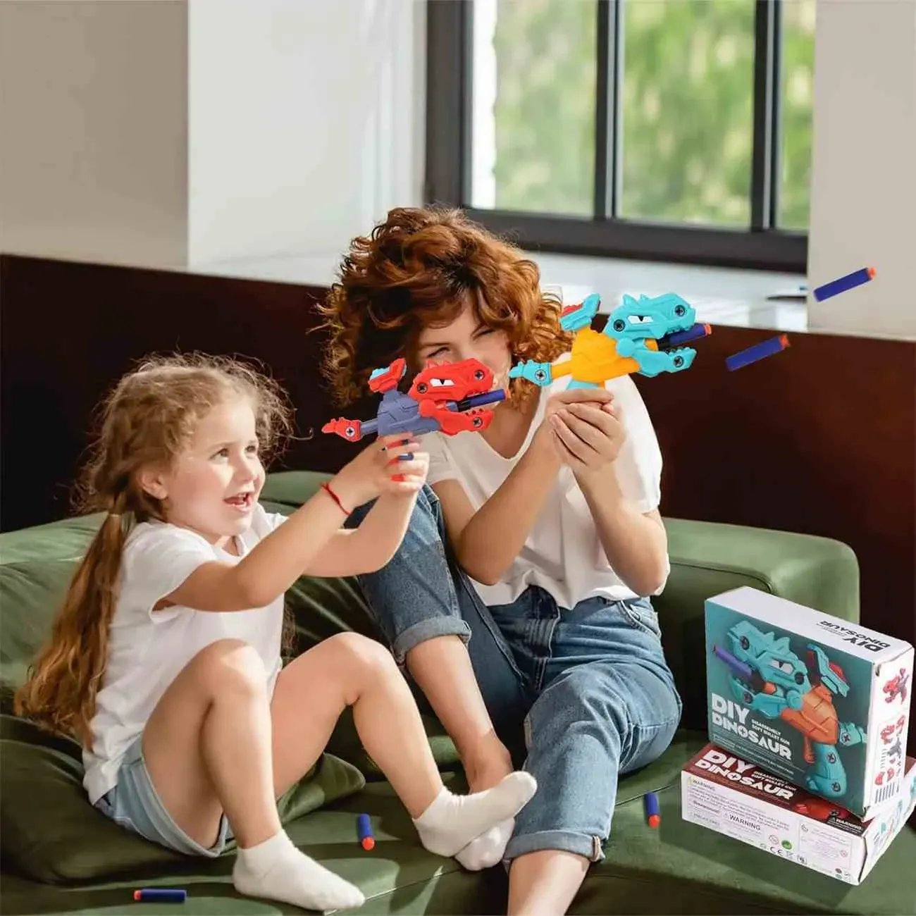 Pistola Dinosaurio Rex Desarmable Lanza Dardos Nerf Niños 