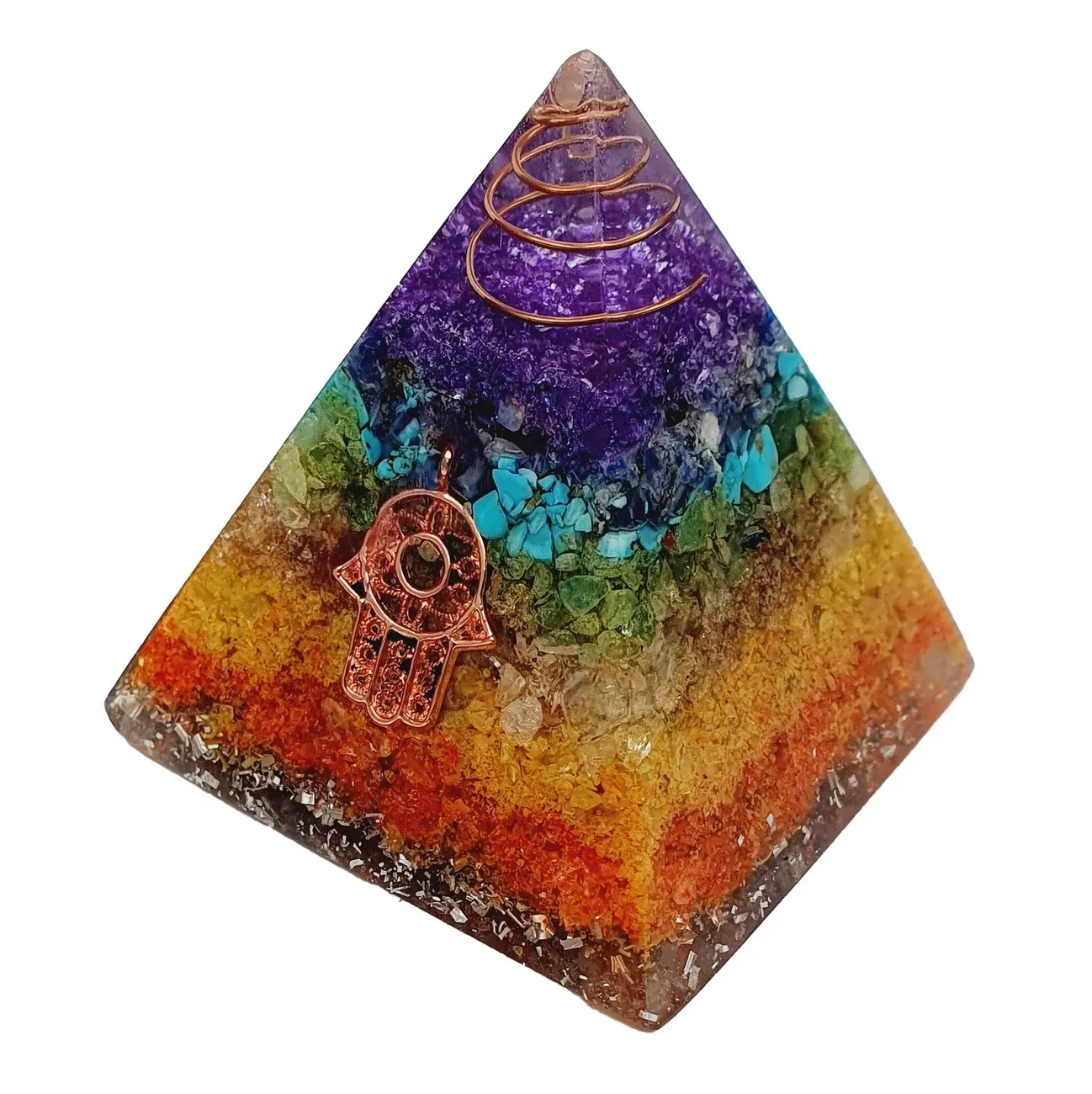 Pirámide 7 Chakras Piedra Natural Orgonita Mano Ojo Turco