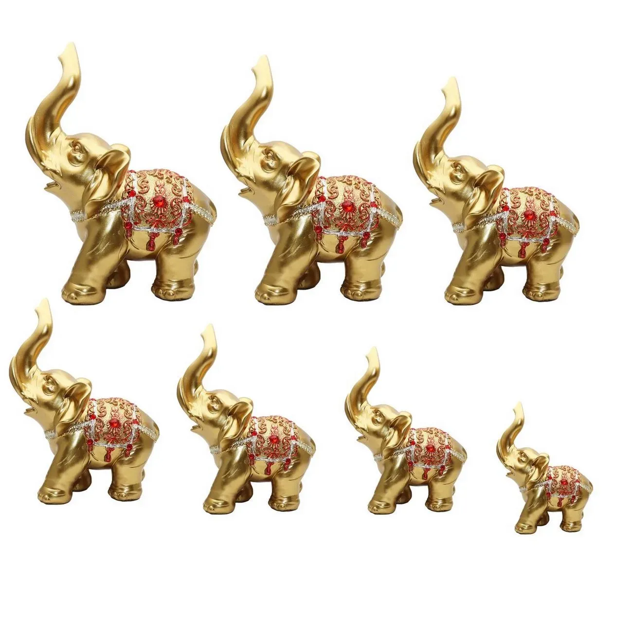 Elefante Dorado Pedreria X 7 Vintage Decoración Protección 