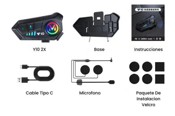 Intercomunicador Bluetooth Para Casco De Moto Ref:Y10 2X 2Unidades