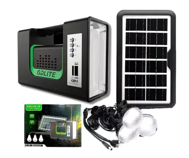 Kit Panel Solar 3 Bombillas Usb Radio Mp3 Linterna GD-LITE 10