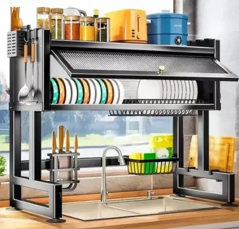 Escurridor De Platos Cocina Fregadero Con Gabinete Multifunción Color Negro