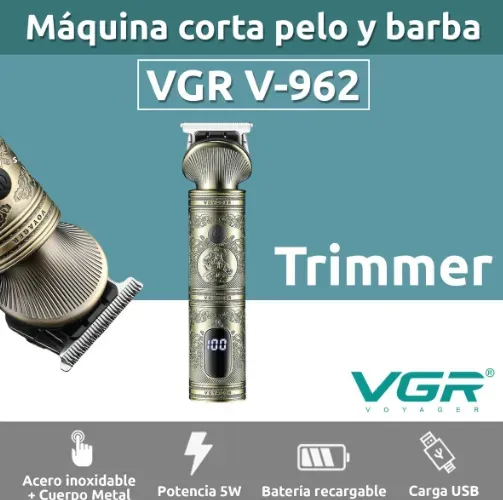 Maquina Patillera Profesional VGR V-962 Inalámbrica Pantalla Led