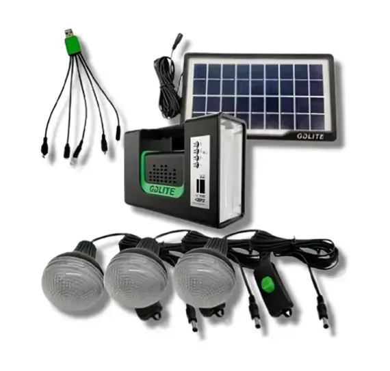 Kit Panel Solar 3 Bombillas Usb Radio Mp3 Linterna GD-LITE 10