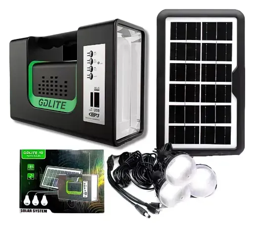 Kit Panel Solar 3 Bombillas Usb Radio Mp3 Linterna GD-LITE 10