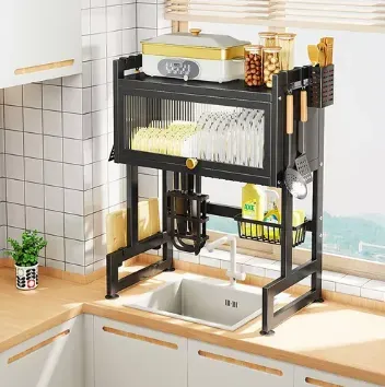 Escurridor De Platos Cocina Fregadero Con Gabinete Multifunción Color Negro