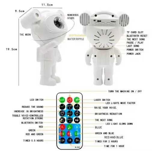 Lampara Proyector Astronauta Con Parlante TM Ref:YH-002