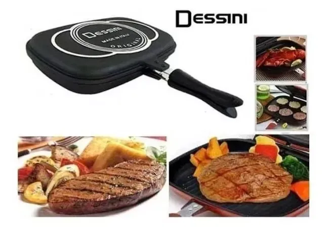 Sartén Doble Parrilla Antiadherente Dual Grill Dessini Color Negro