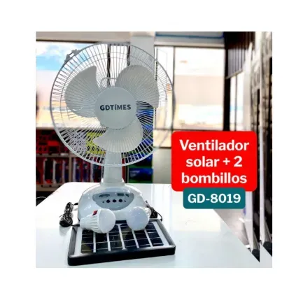 Ventilador Recargable Panel Solar Dos Bombillos Gd-8019