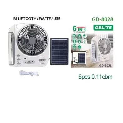 Ventilador Recargable Multifuncional Con Panel Solar Gd-8028 