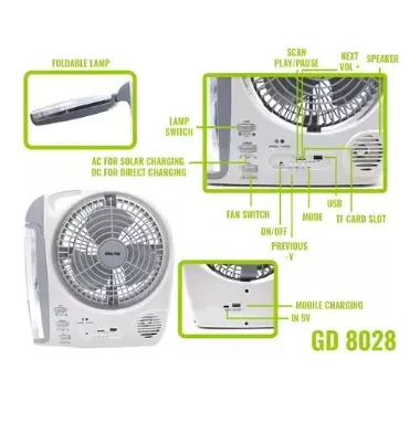 Ventilador Recargable Multifuncional Con Panel Solar Gd-8028 