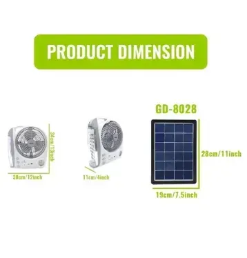 Ventilador Recargable Multifuncional Con Panel Solar Gd-8028 