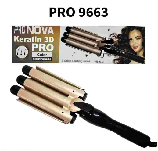 Plancha Rizadora De Sirena-Onduladora De Cabello 3 Tubos Dorado PRO- 9633