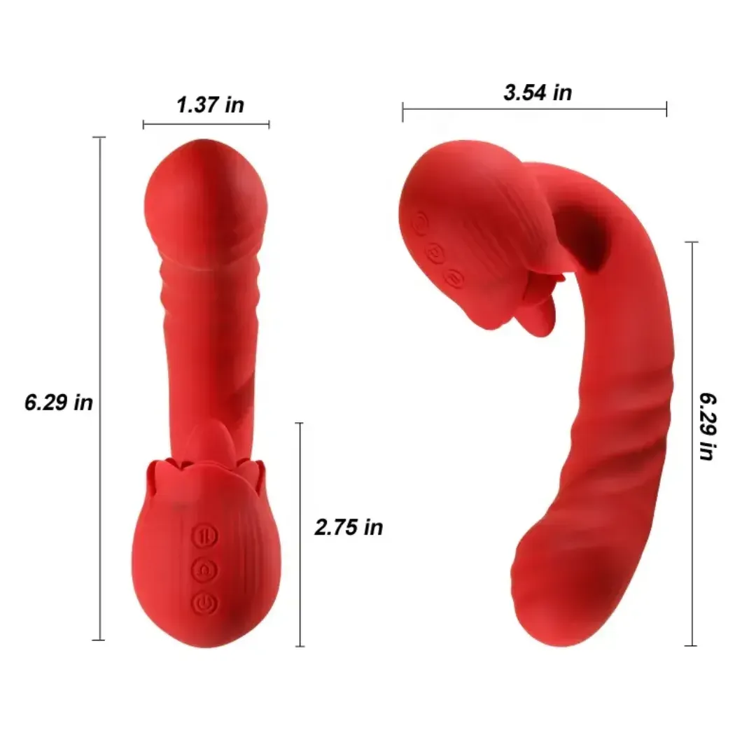 Vibrador Triple  Función Con estimulación de Lamido Y penetración Y Empuje Rose