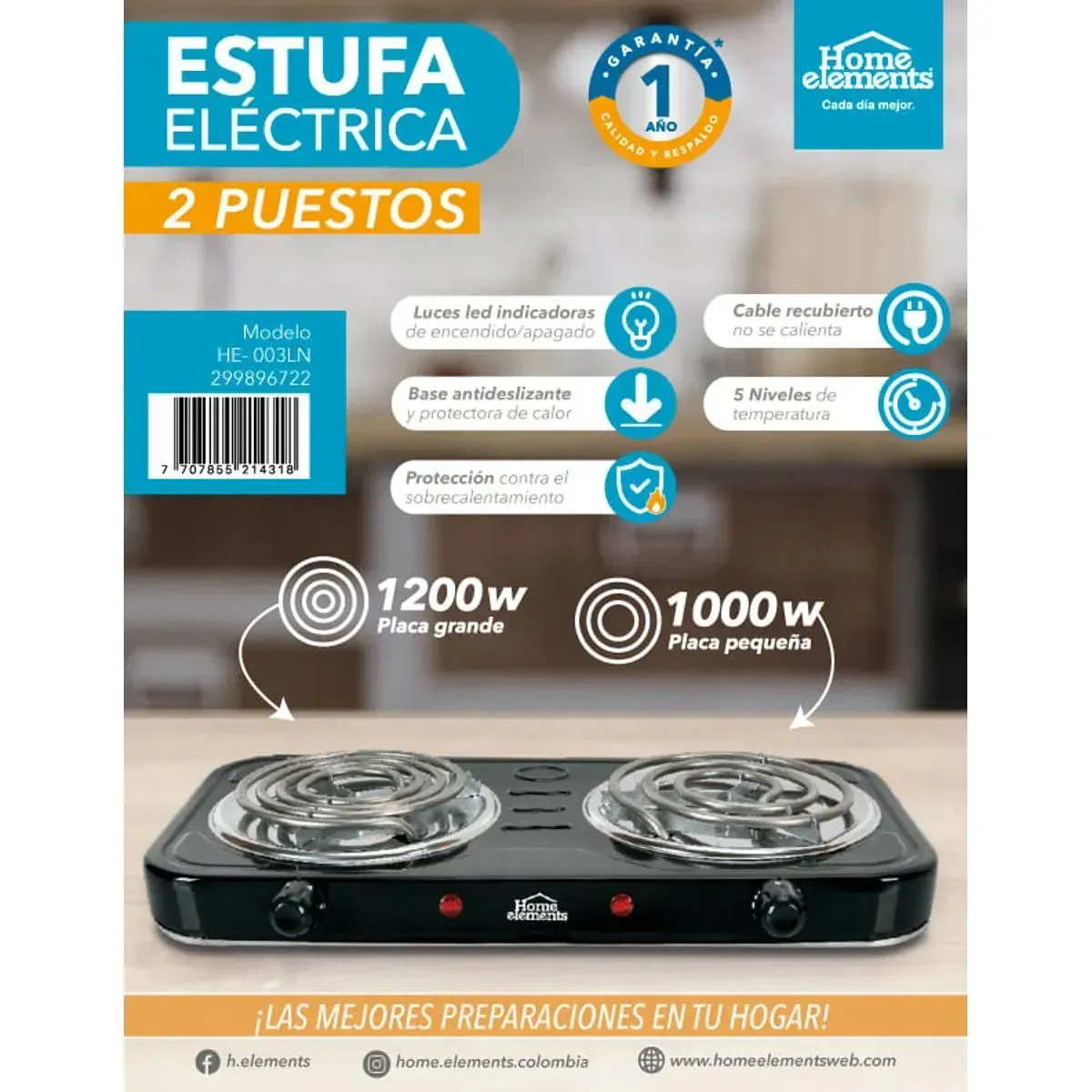 Estufa Eléctrica Home 2 Puestos: Compacta y Funcional para tu Hogar