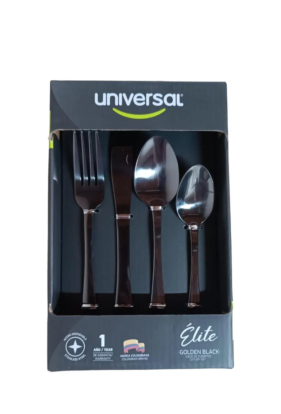 Set Cubiertos Universal Golden Black 16 Piezas