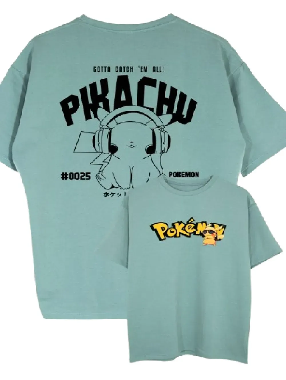 Camiseta Oversize Pokemon Pikachu Color Verde