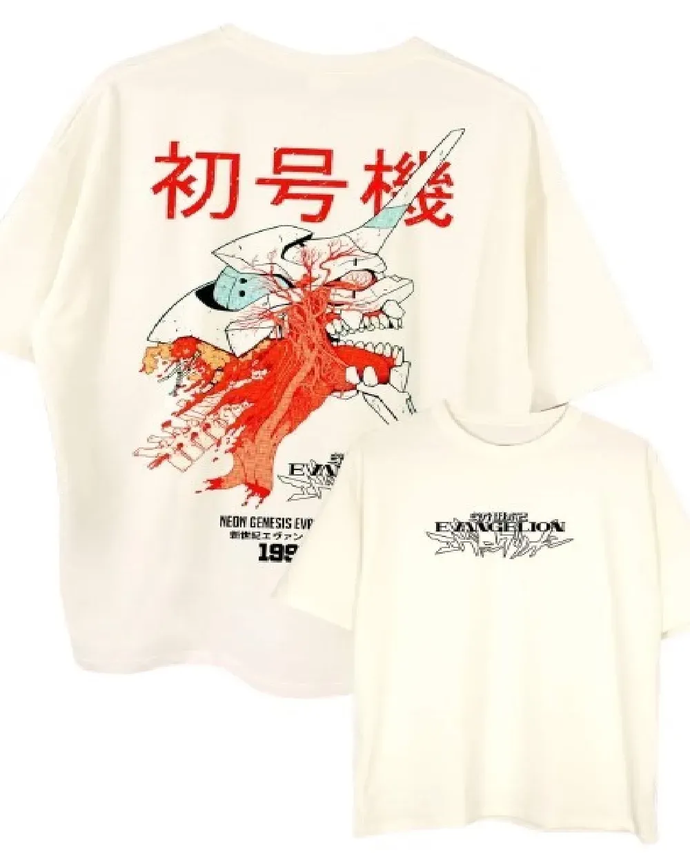 Camiseta Oversize Evangelion Blanco Hueso