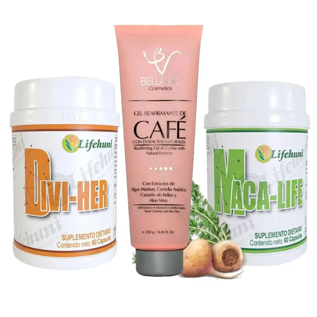 Divi-Her + Maca-Life + Gel Reafirmante De Café Bellavik – Pierde Peso Y Reafirma Tu Piel