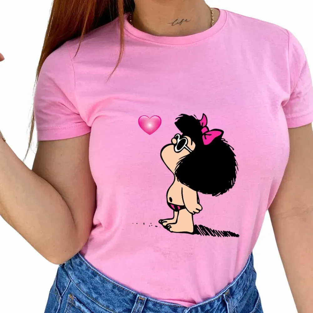 Camiseta Rosada Mafalda Love - T-shirt.