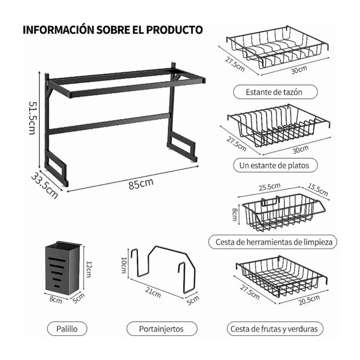 Escurridor De Platos Platero Metálico Organizador Lavaplatos Color Negro 