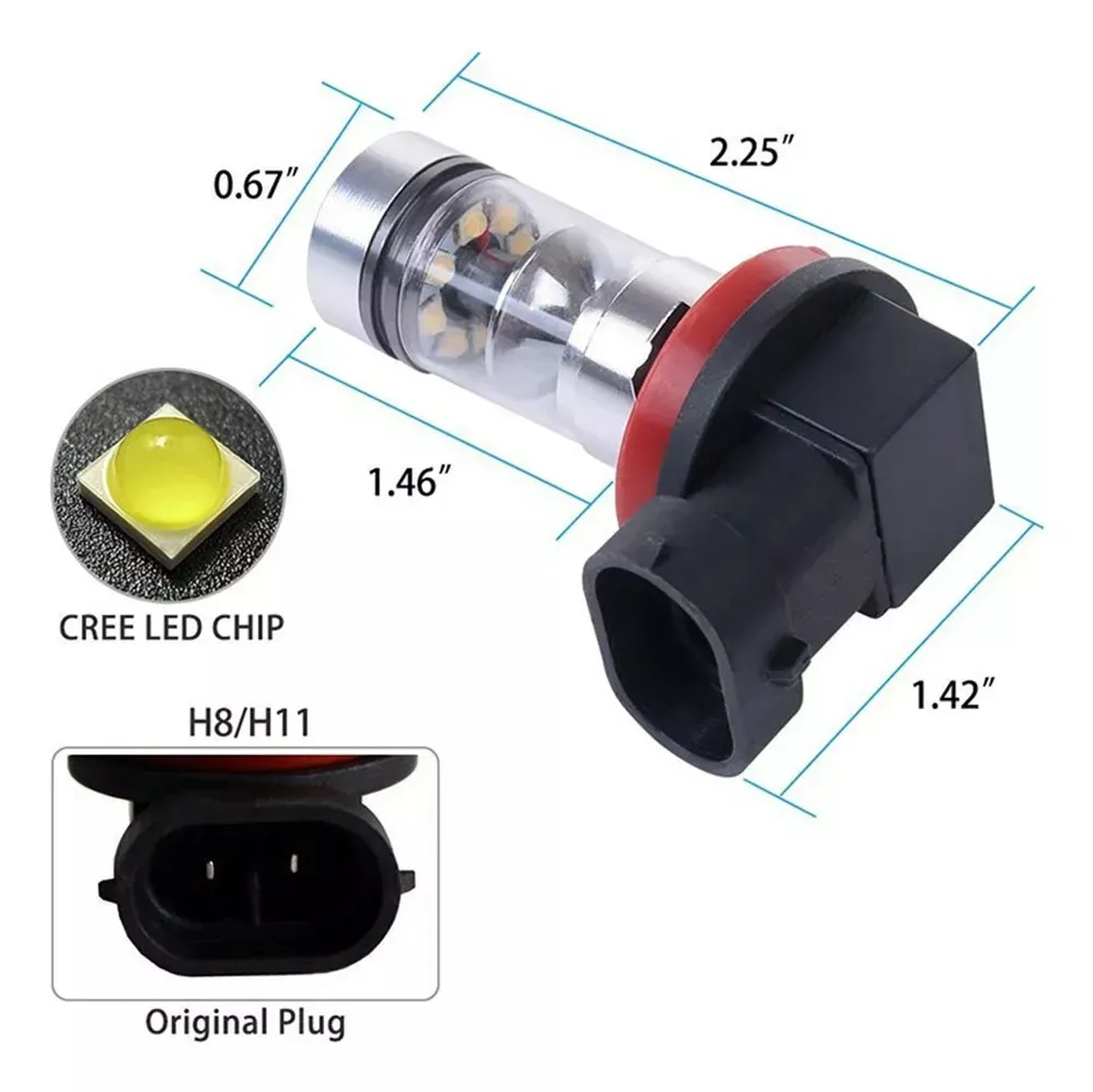 2x 20 Led H11 Luz Antiniebla 100w Bombillas De Faros Led