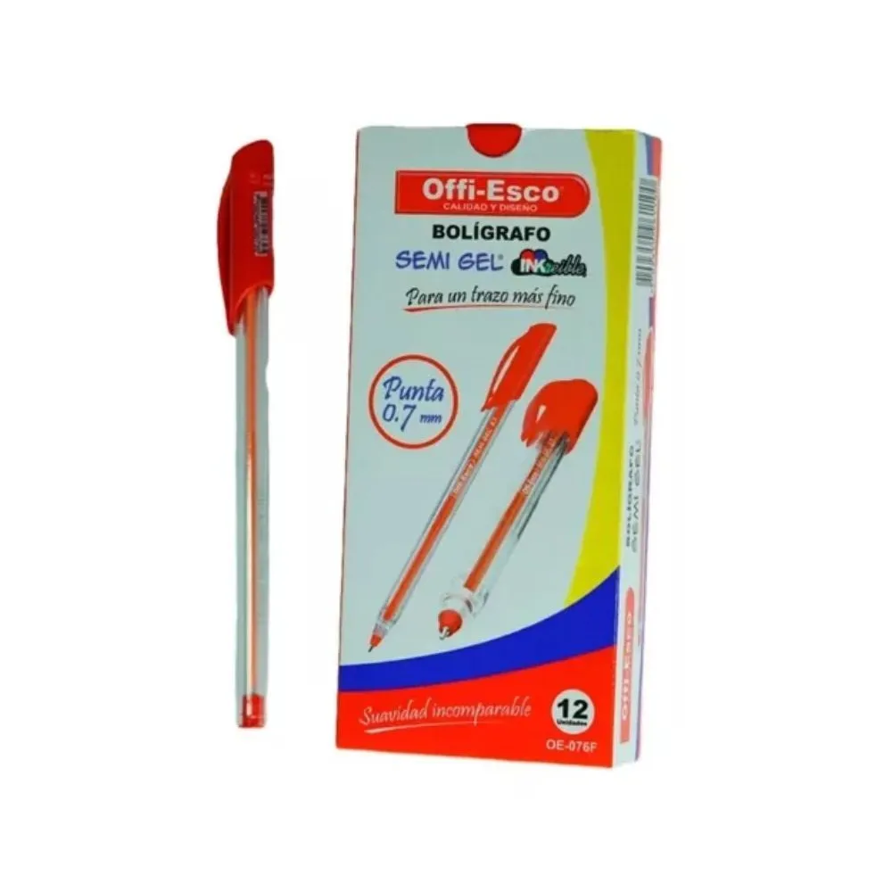 Caja Boligrafos Semi Gel Offi-esco 0.7 Rojo Caja X12 Unidades