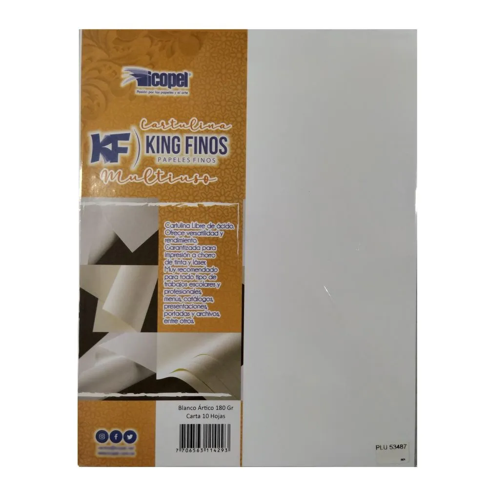 Cartulina Blanco Artico Carta 180 Gr X 10 Und. King Finos