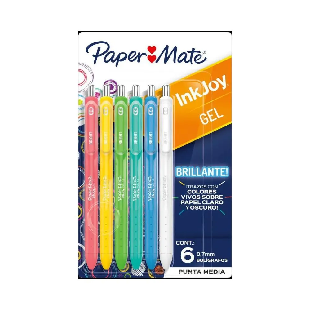 Bolígrafos Inkjoy Gel Paper Mate Colores Surtido X6 Unidades