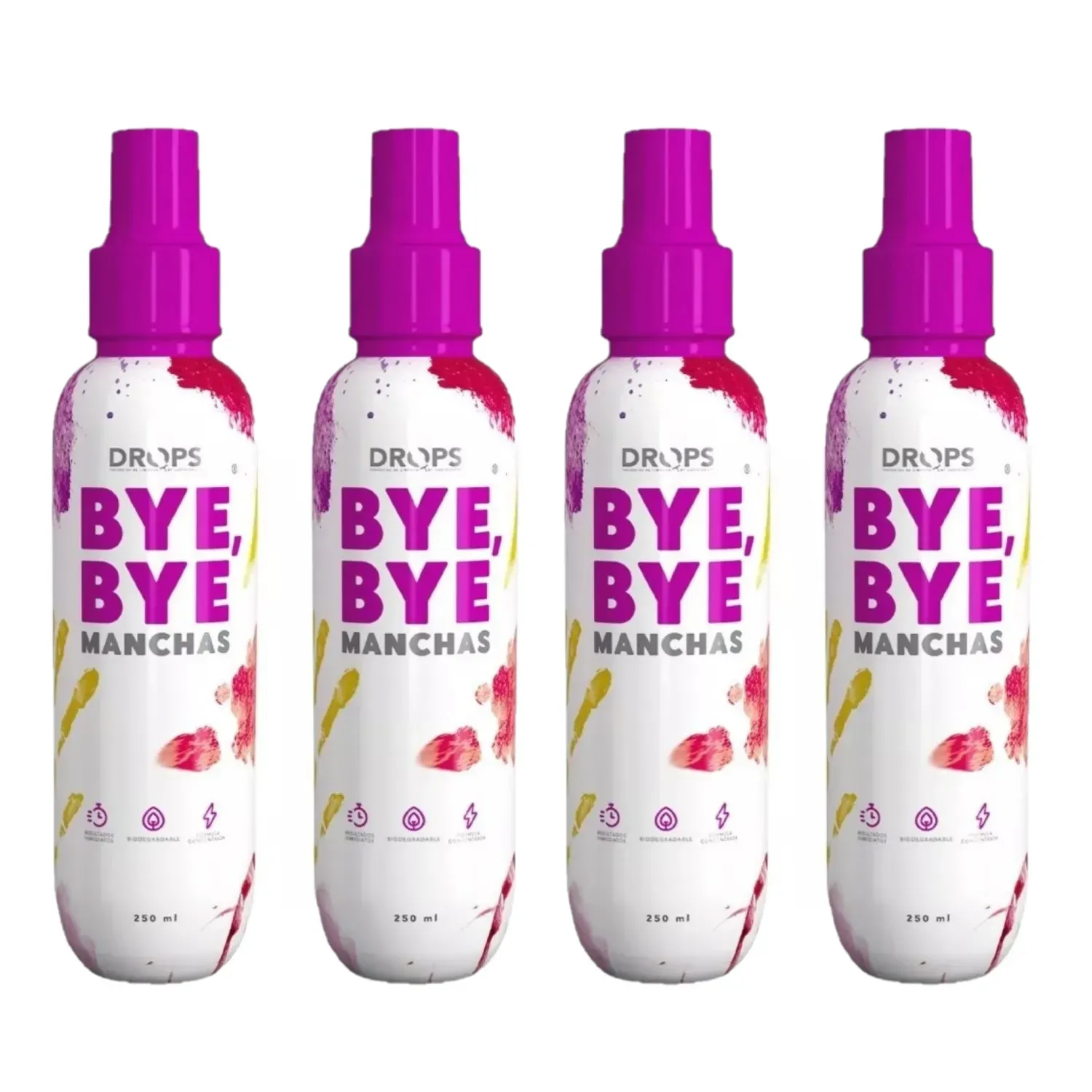 Quita Manchas Para Tela X 250 Ml. Drops Bye Bye X4 Unidades