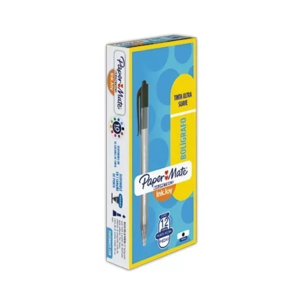 Boligrafo esfero Paper Mate Kilometrico retractil color negro caja x 12 Unidades