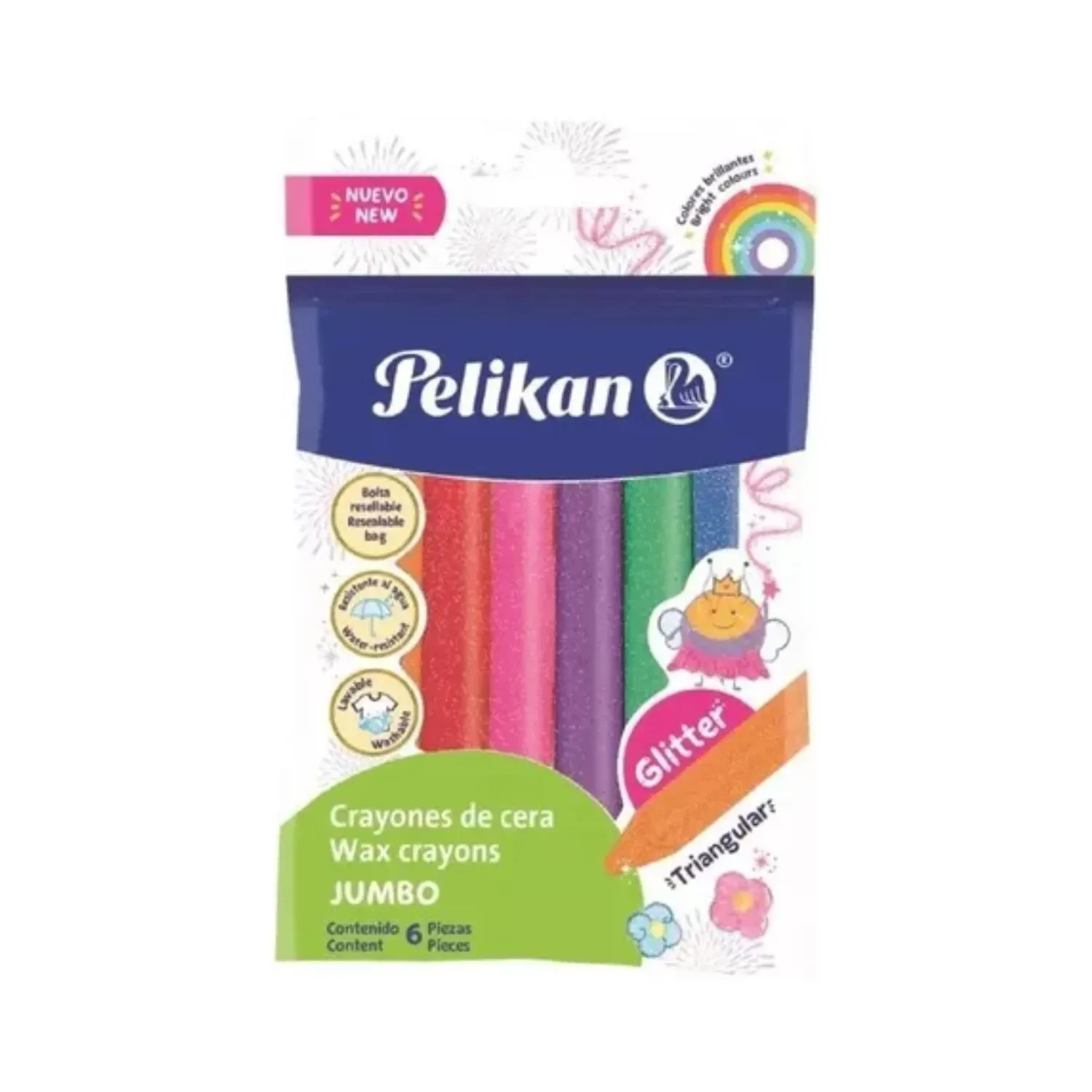 Crayola Escolar Jumbo Triangular Glitter X 6 Pelikan