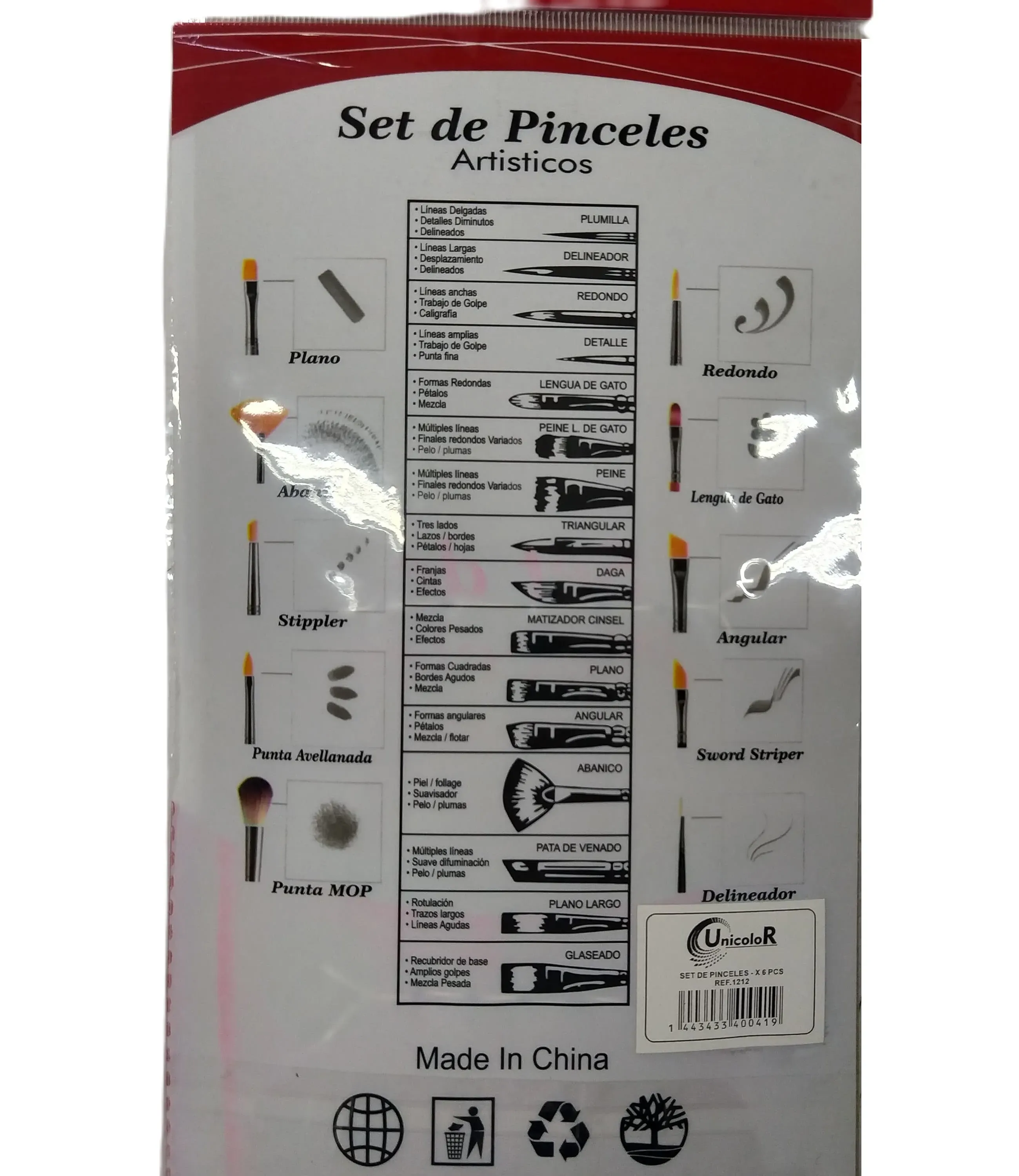 Set Pincel Plano # 12 X 6 Pcs Ref. 1212 Unicolor 